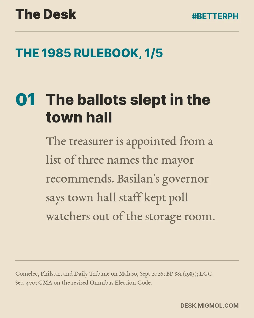 Card point 1: The ballots slept in the town hall. Basilan's governor says poll watchers were kept out of the storage room.