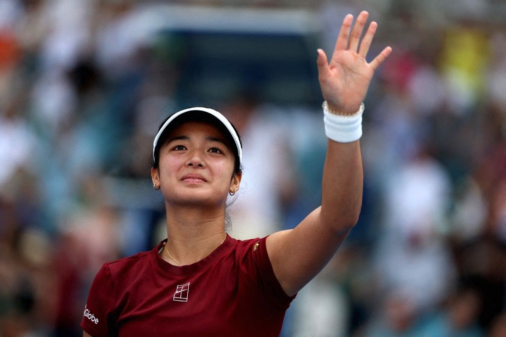 Alexandra Eala of the Philippines reacts at match point after defeating Iga Swiatek of Poland on Day 9 of the Miami Open at Hard Rock Stadium on March 26, 2025 in Miami Gardens, Florida. Al Bello, Getty Images/AFP 