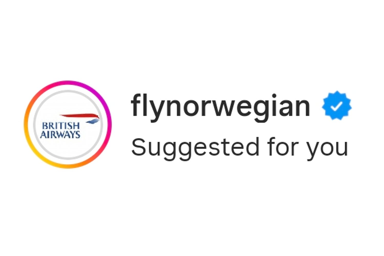 The flynorwegian Instagram account with its profile picture swapped to the British Airways logo.