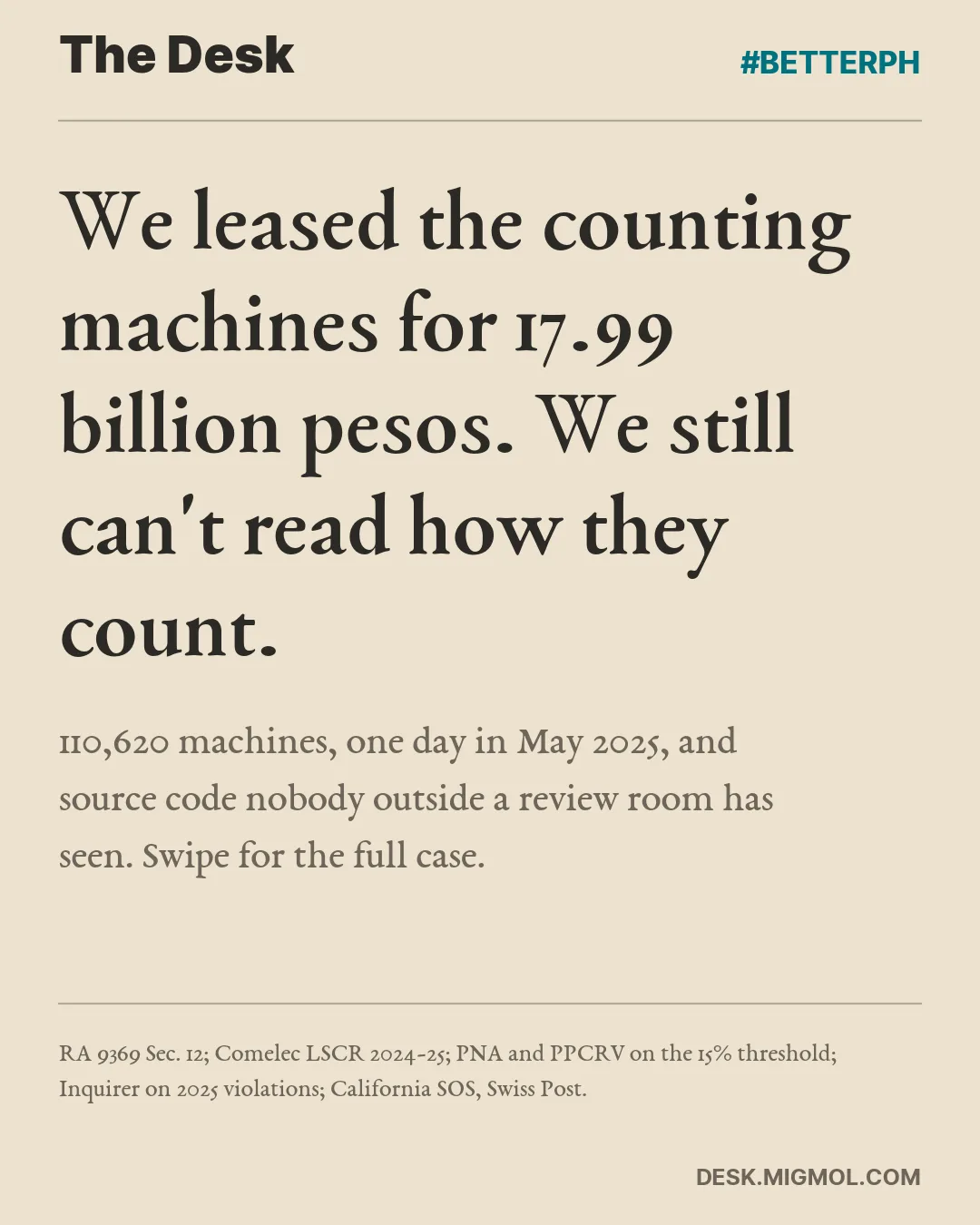 Card: We leased the counting machines for 17.99 billion pesos. We still can't read how they count. 110,620 machines, one day in May 2025.