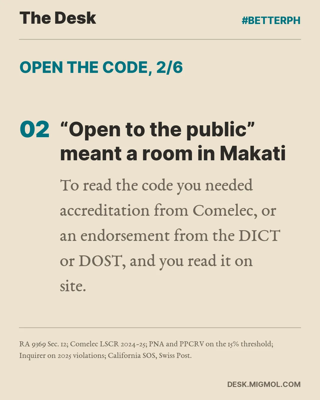 Card point 2: Open to the public meant a room in Makati, with accreditation from Comelec or an endorsement from the DICT or DOST.